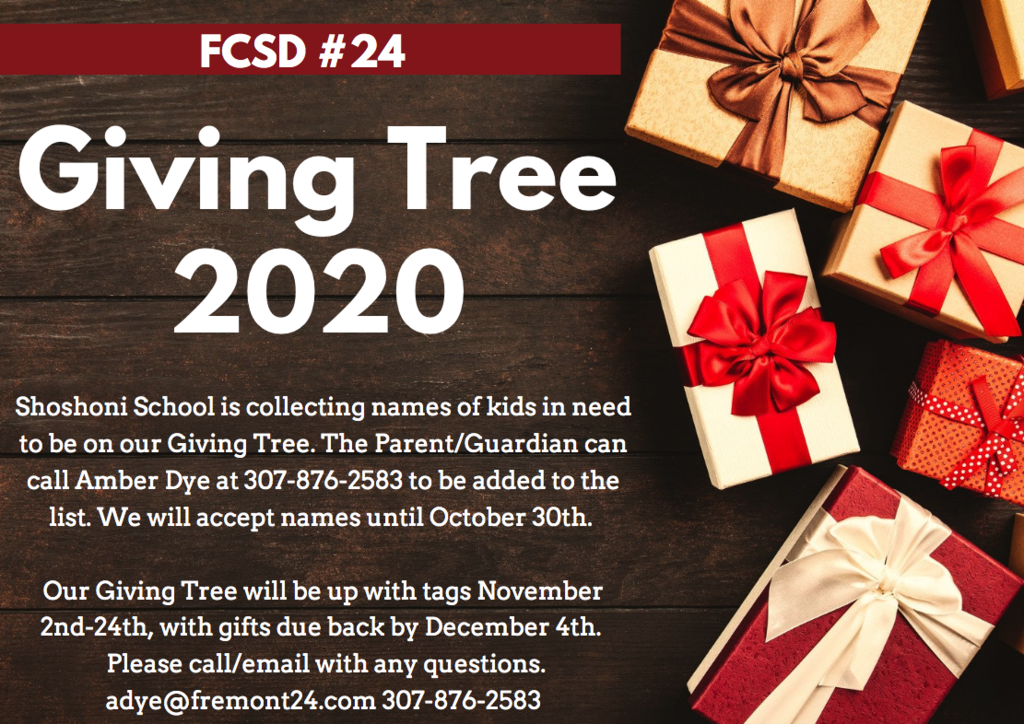 Giving Tree 2020 Contact Amber Dye for more information 307-876-2583