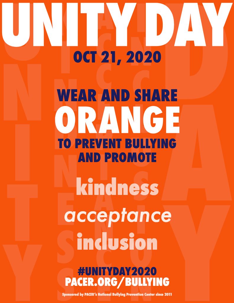 UNITY Day TOMORROW. Wear orange to prevent bullying and promote kindness, acceptance, and inclusion.