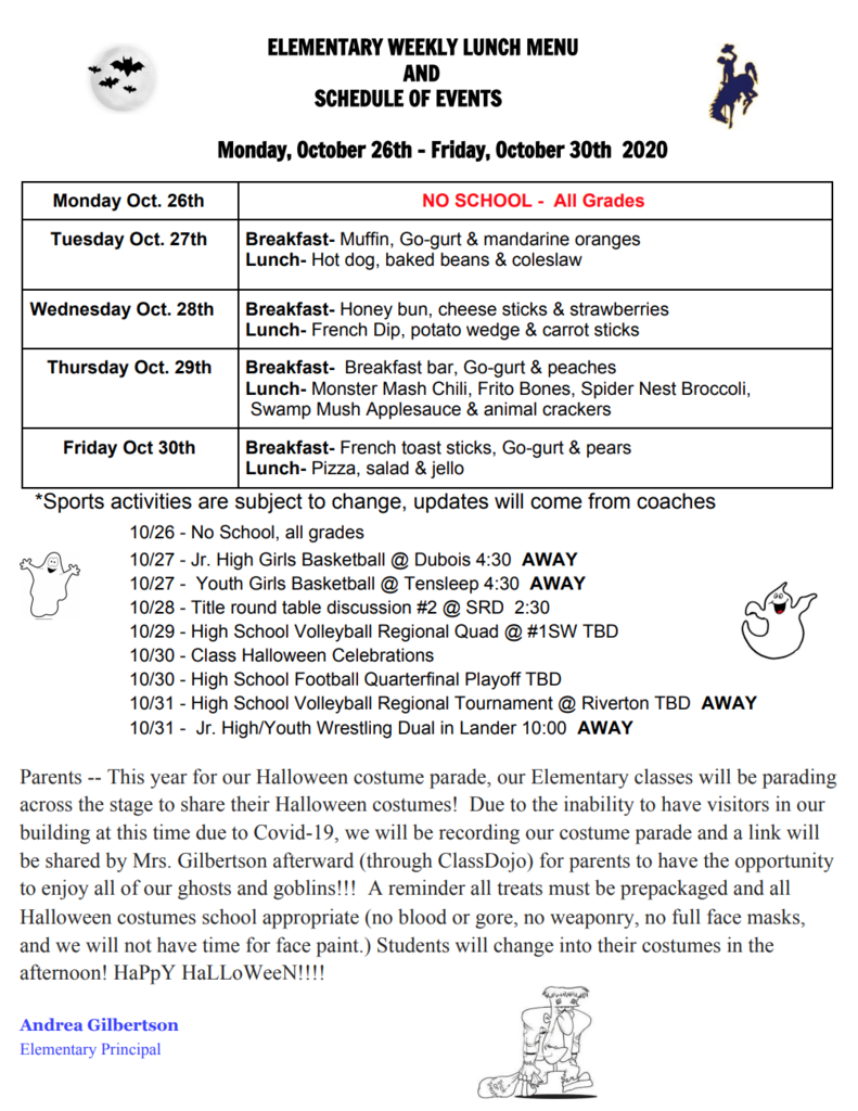 Elementary Breakfast and Lunch Menu, Events