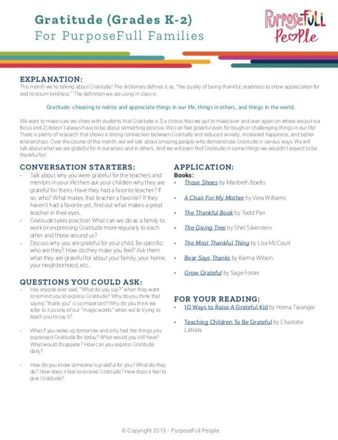 Having GRATITUDE is a major theme for the month of November! I am sharing this new character curriculum the district has obtained for my lesson presentations and they have great family resource pages!!! Gratitude- Choosing to notice and appreciate things in our life, things in others, and things in the world.