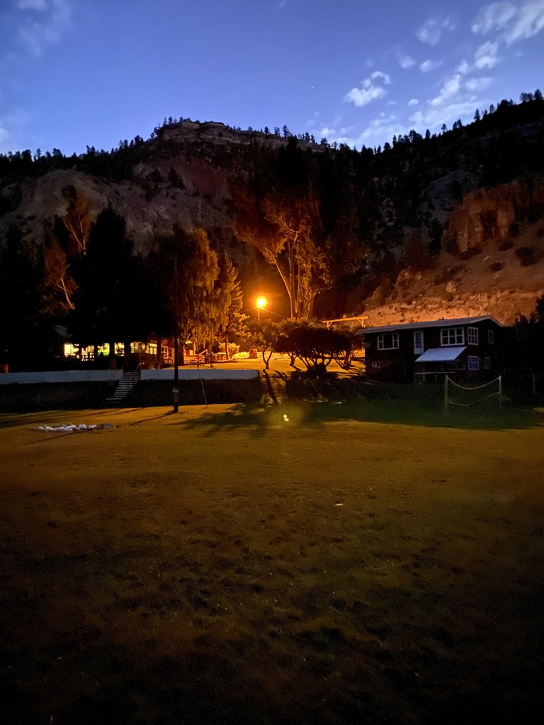 Mountain camp setup at twilight