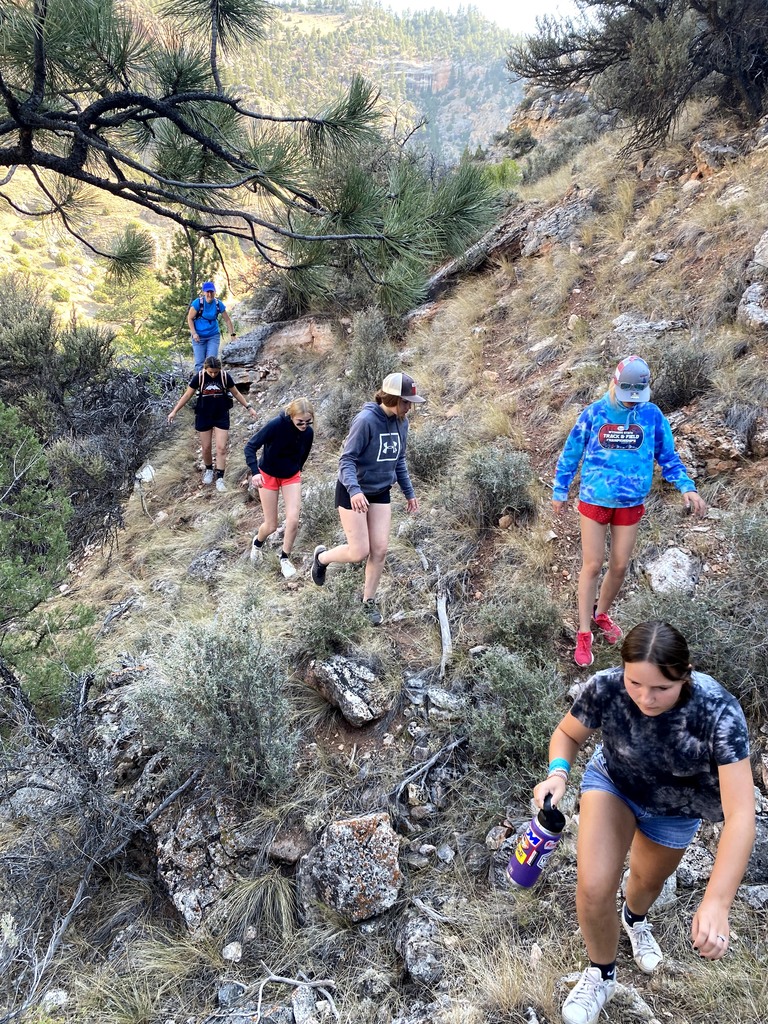 Middle School Students hiking in the mountains
