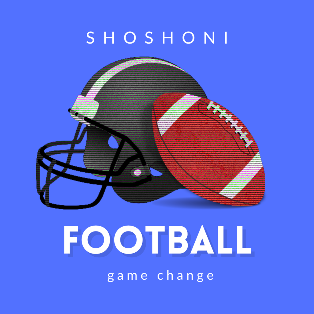Blue background with black football helmet and football