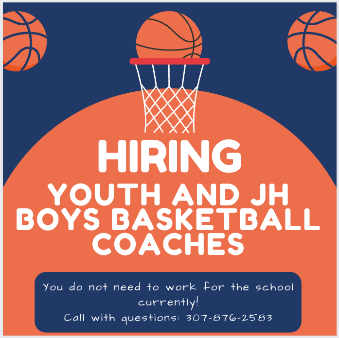We are hiring for Boys Youth and JH Basketball Coaches. You do not need to be a current employee of the school to apply! Call 307-876-2583 with questions.