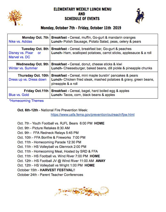 Elementary Weekly Menu 9/7-11/19